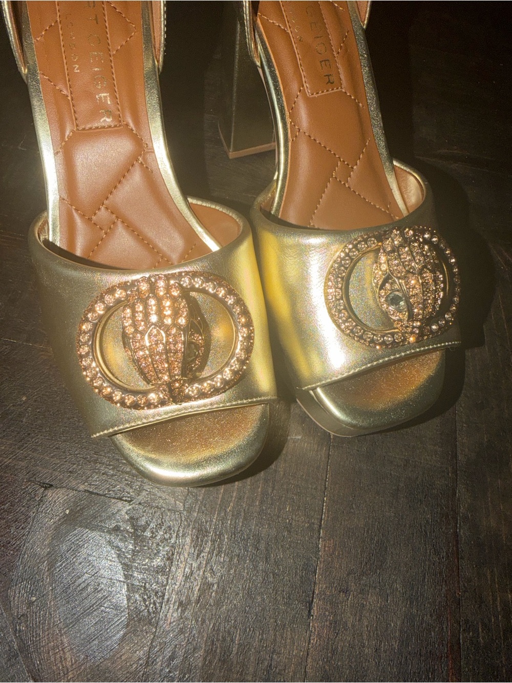 Kurt Geiger Metallic Gold Platform Heels with Crystal Buckle - Picture 6 of 6